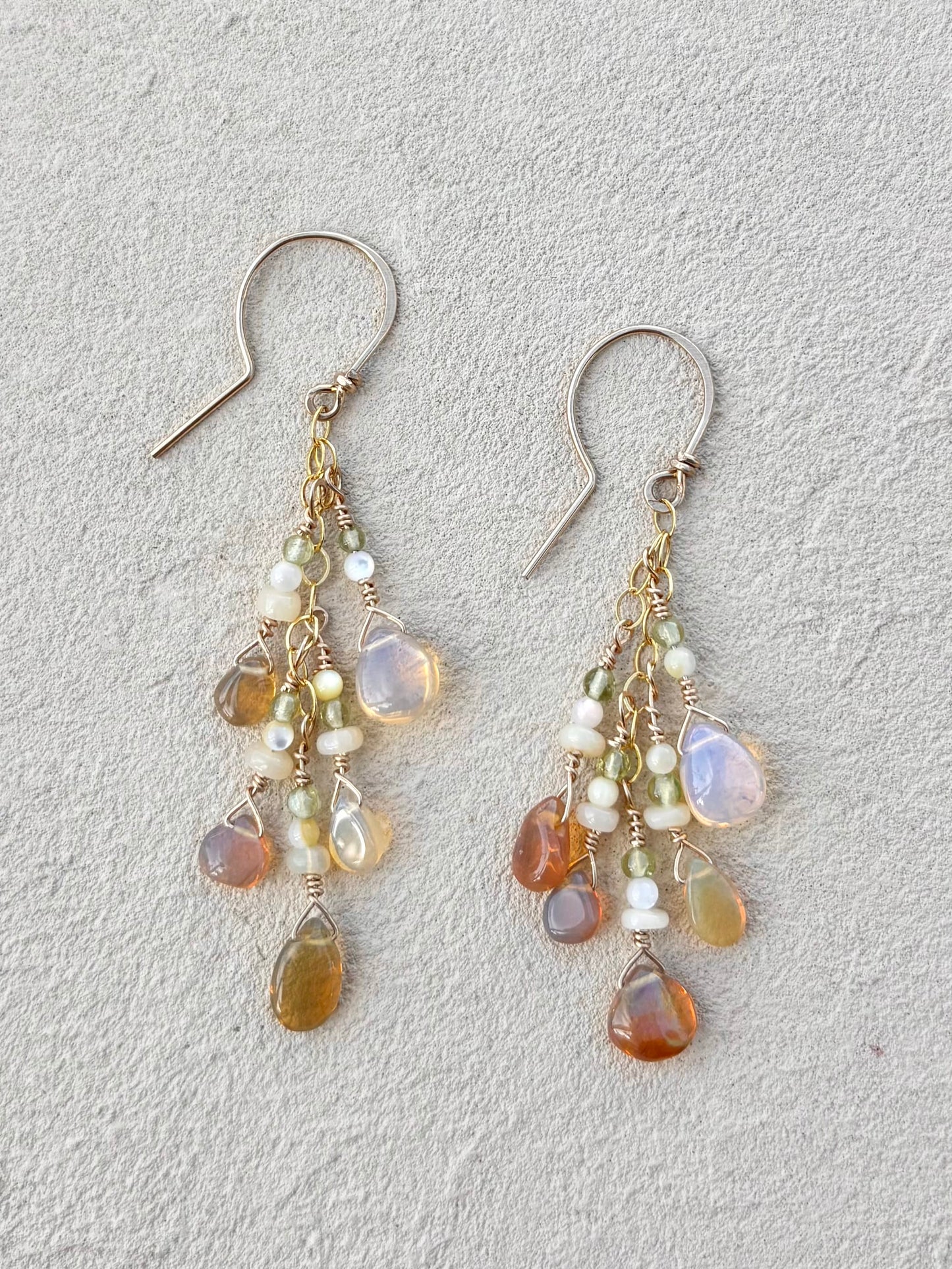 Fire Opal 14K GF Earrings Elise Peters Inventory Mexican Fire Opal and Peridot