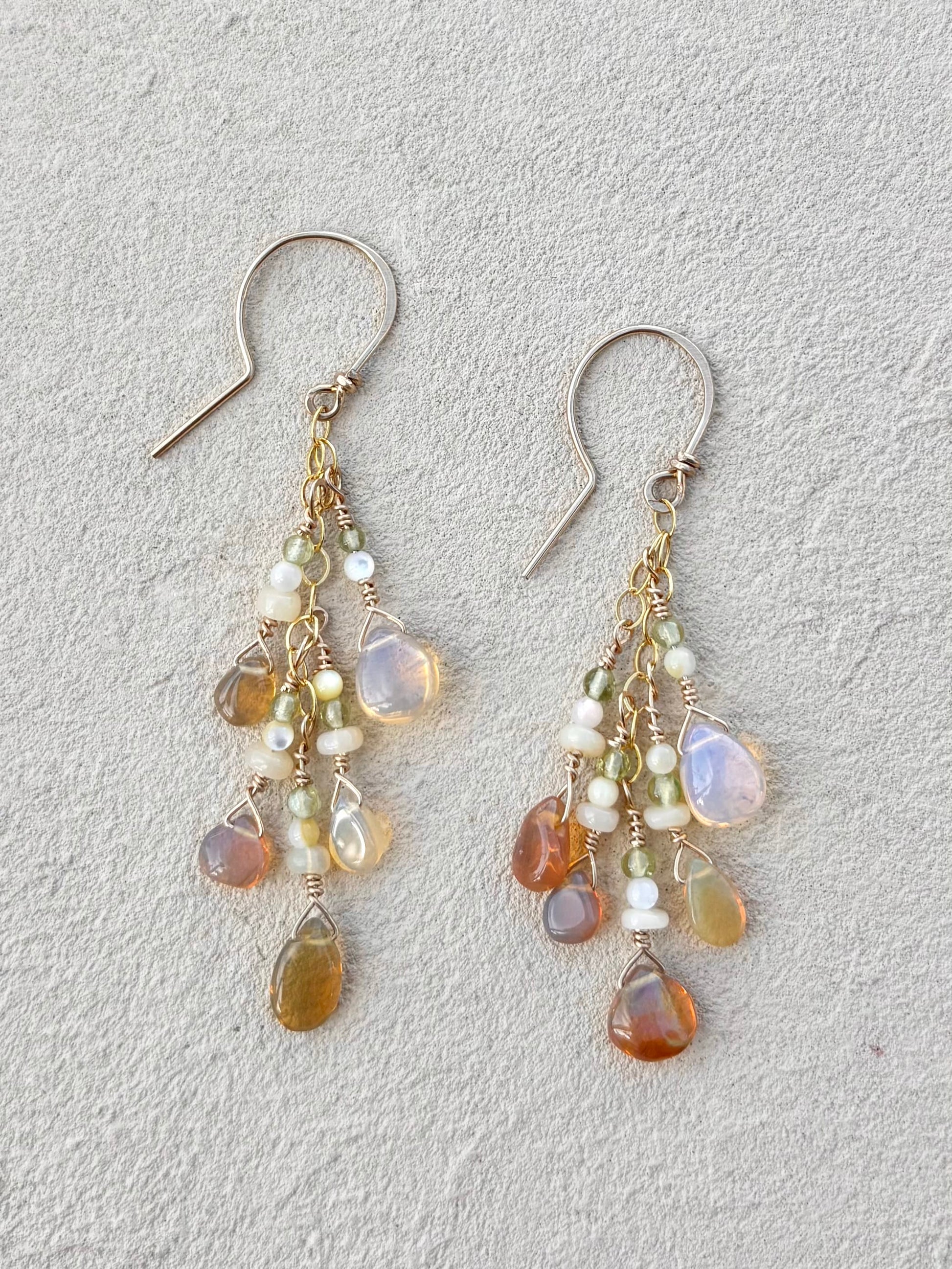 Fire Opal 14K GF Earrings Elise Peters Inventory Mexican Fire Opal and Peridot