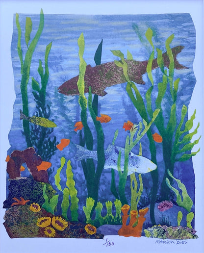 "Fish and Garibaldis" Collage Giclee Print Marion Dies Consignment