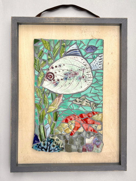 Fish and Sea Star Mosaic Panel - Framed Marion Dies Consignment