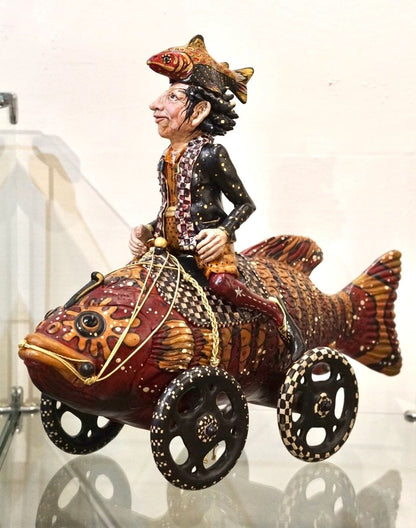 "Fish Car with Driver" - Ceramic Sculpture Tom Hatton Consignment