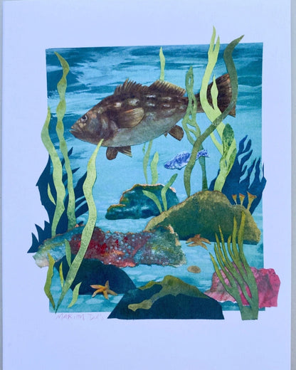 Fish Collage Greeting Card (SINGLE) Marion Dies Consignment