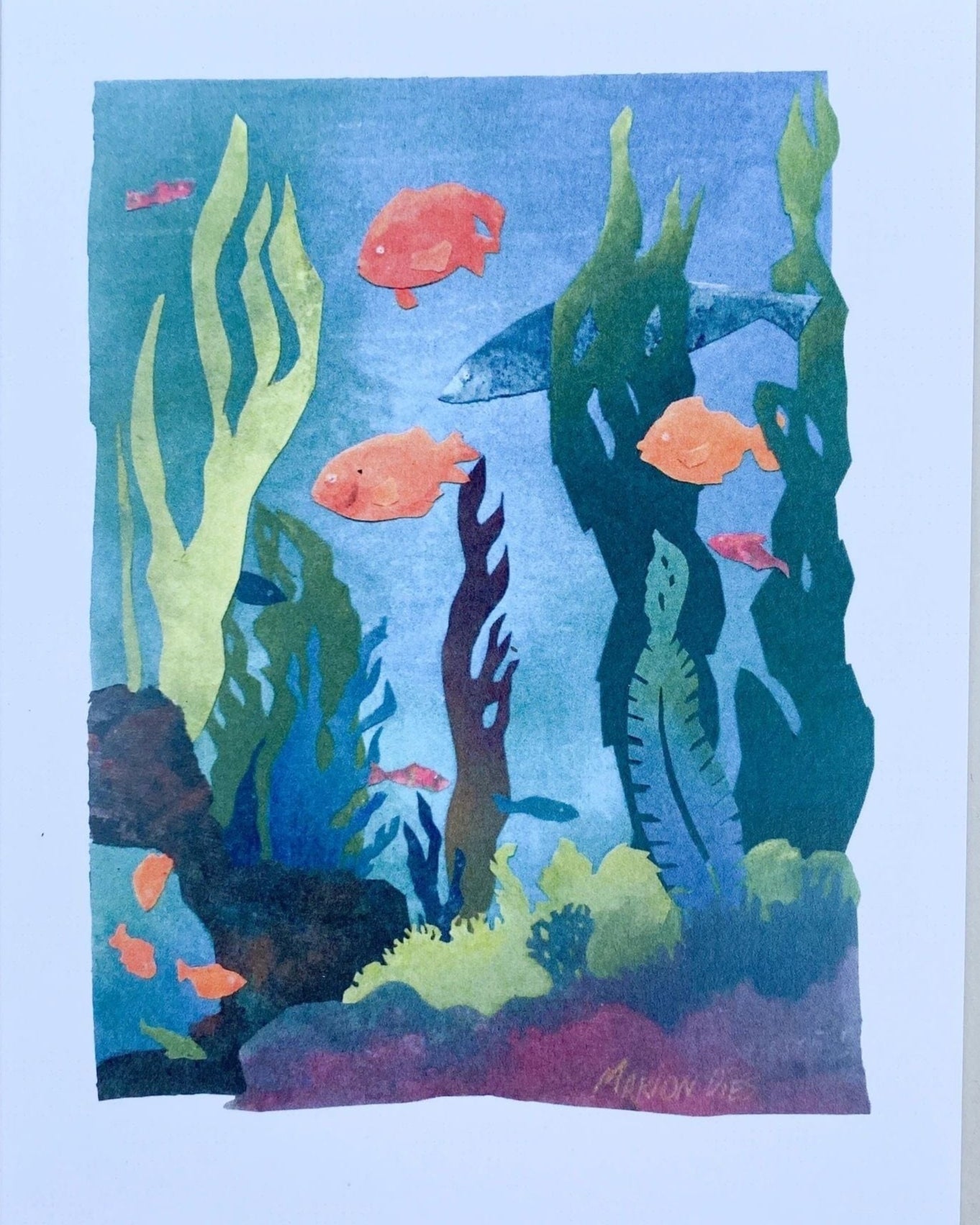 Fish Collage Greeting Card (SINGLE) Marion Dies Consignment