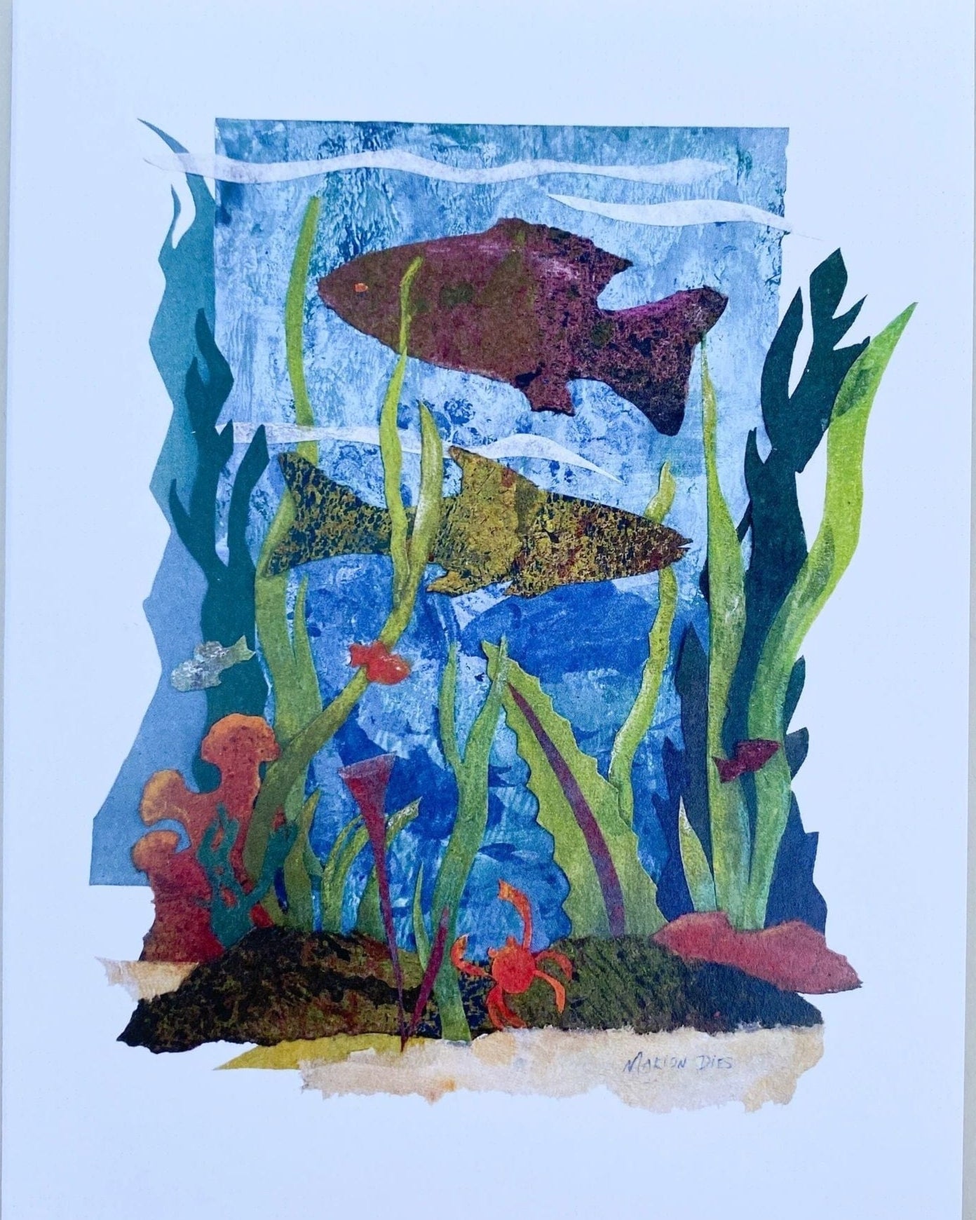 Fish Collage Greeting Card (SINGLE) Marion Dies Consignment