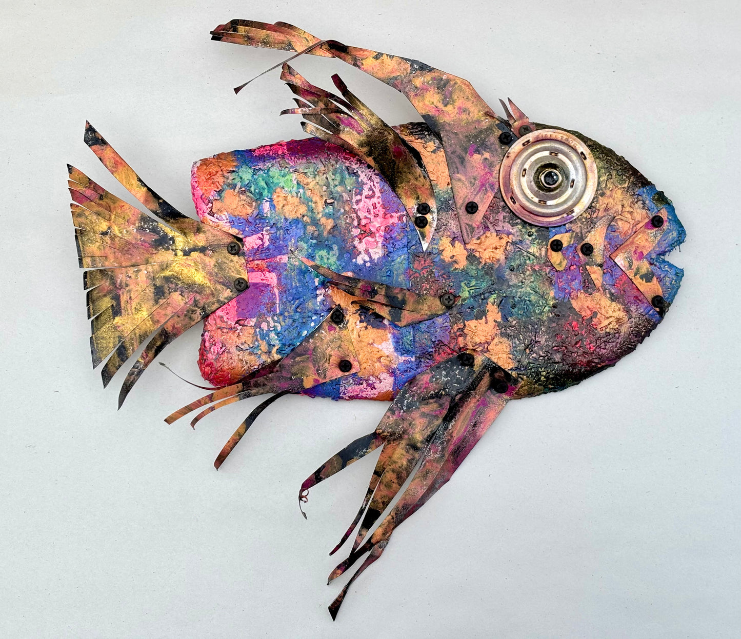 Fish Hand-Planes Upcycled/Eco-Folk Art Rodrigo Consignment Magenta-Orange : 15" x 15" 3"