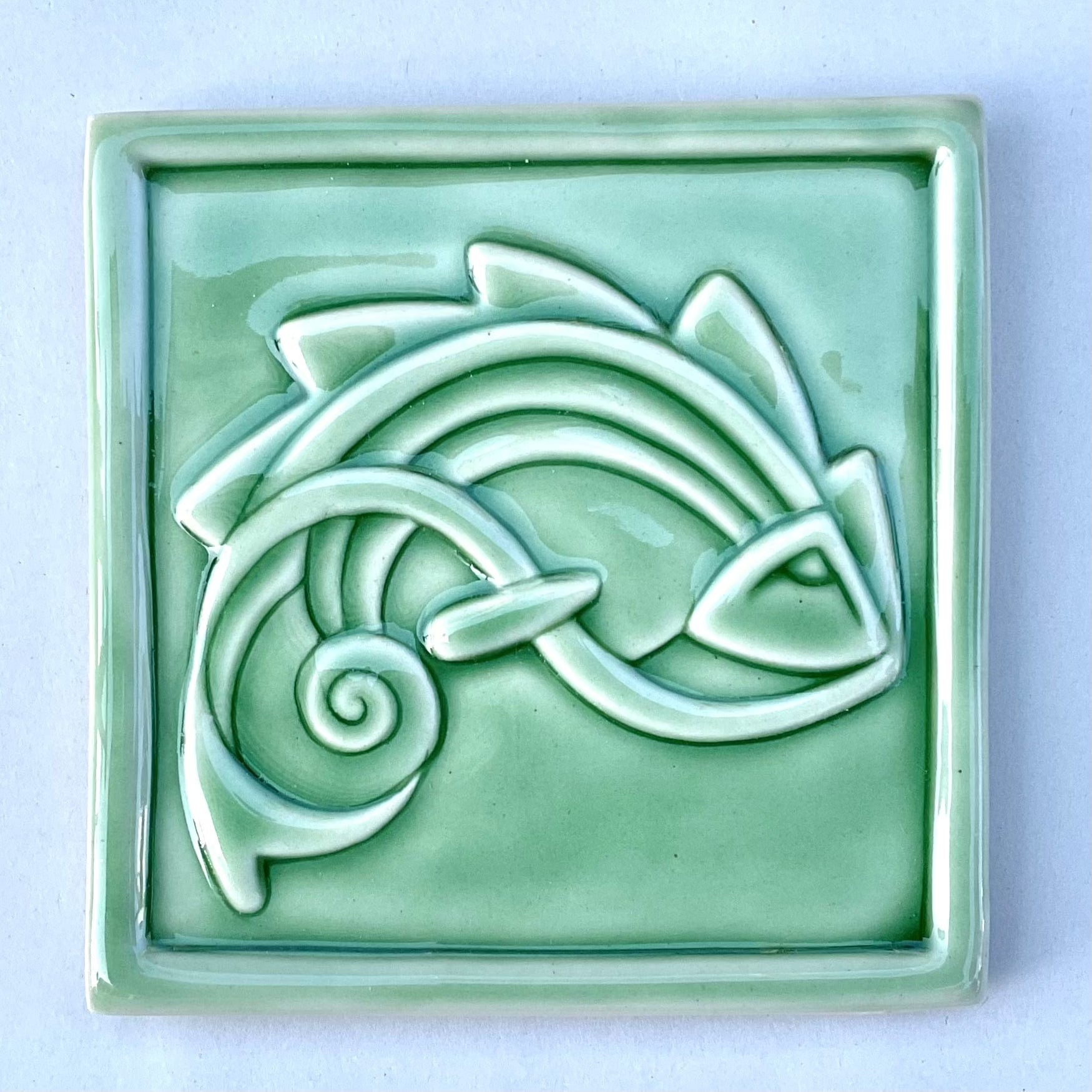Fish Porcelain Square Tile 6x6 Lynne M. Inventory Green Celadon