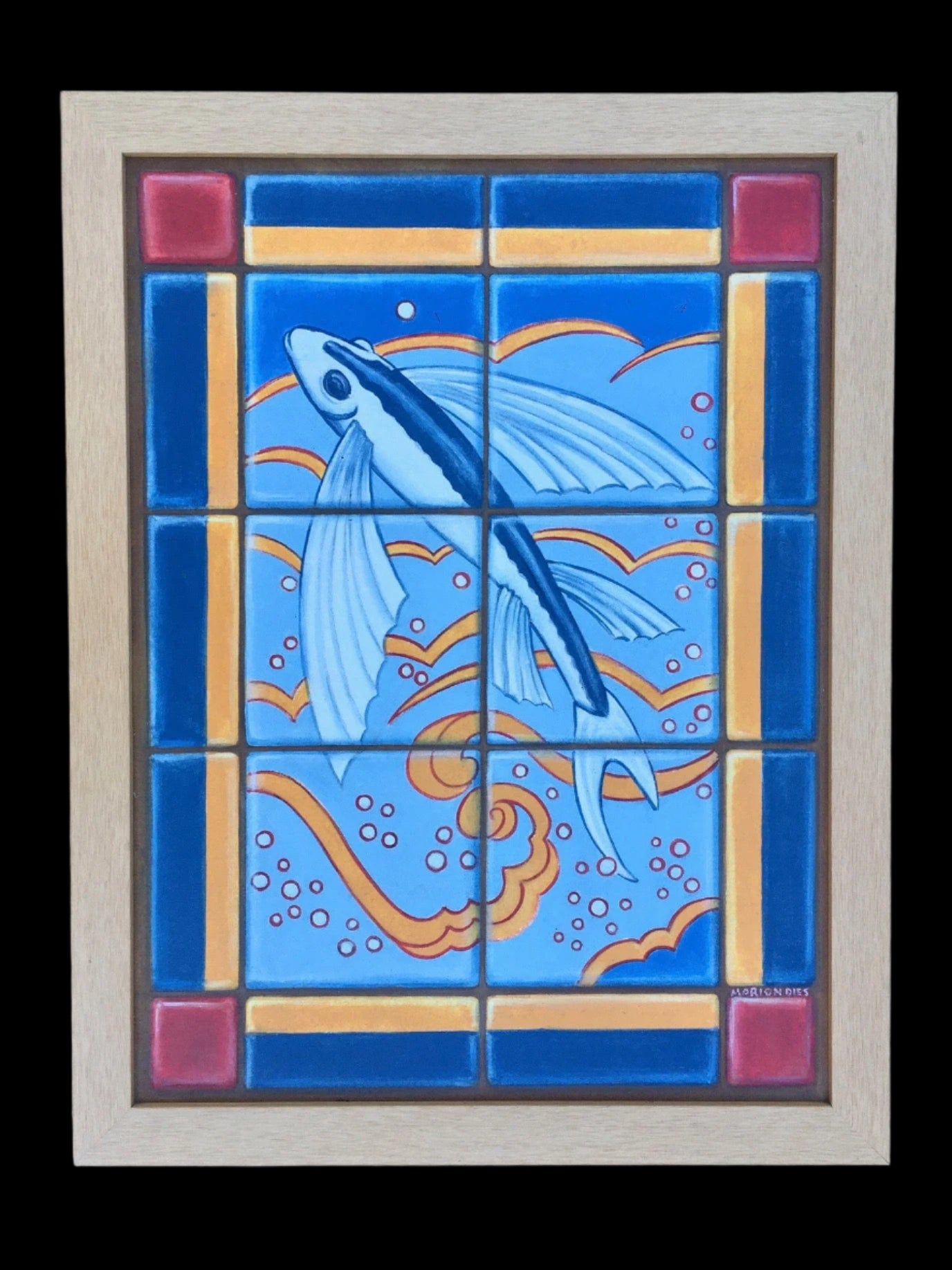 Flying Fish/Marlin Painting - Framed Marion Dies Consignment Flying Fish