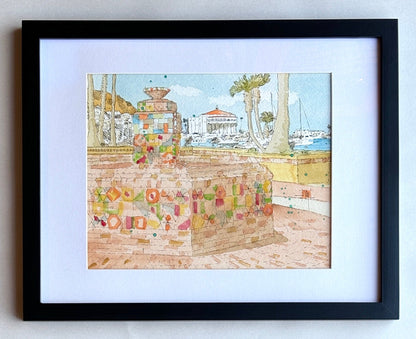 "Fountain" Original Watercolor Painting - Framed Ray Hart Consignment