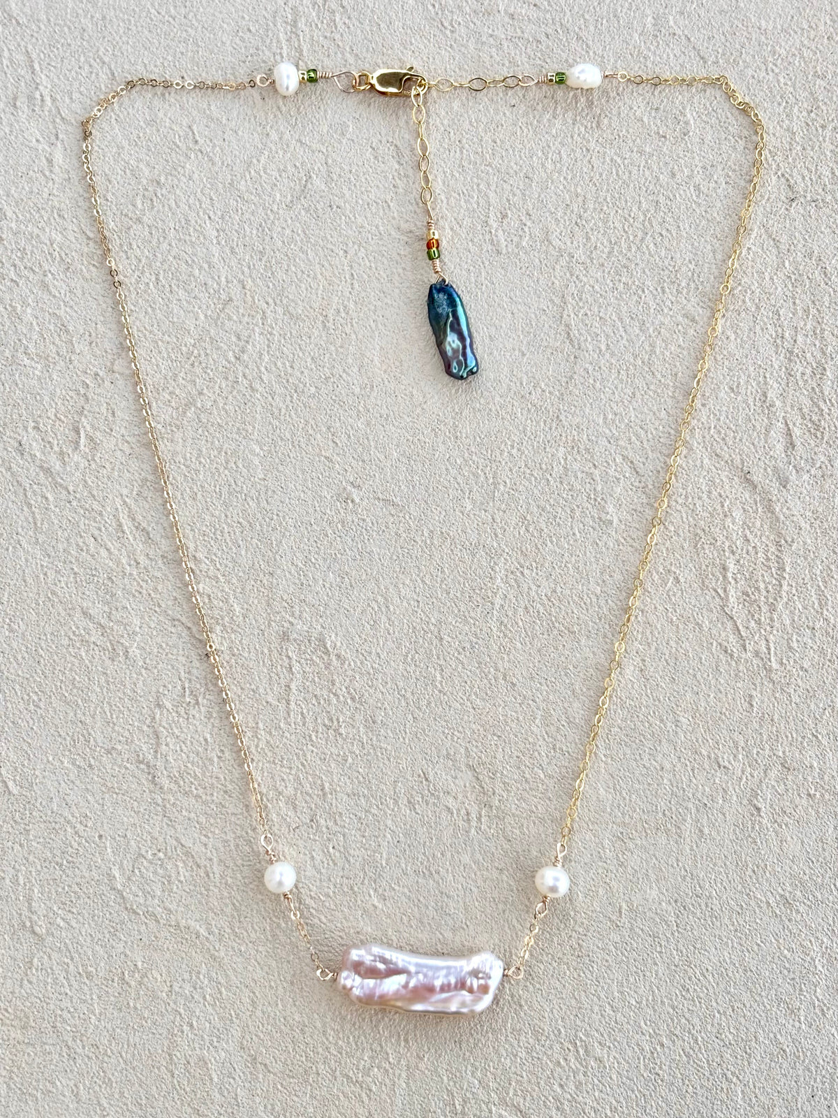 Fresh Water Biwa Pearl Necklace on chain Elise Peters Inventory