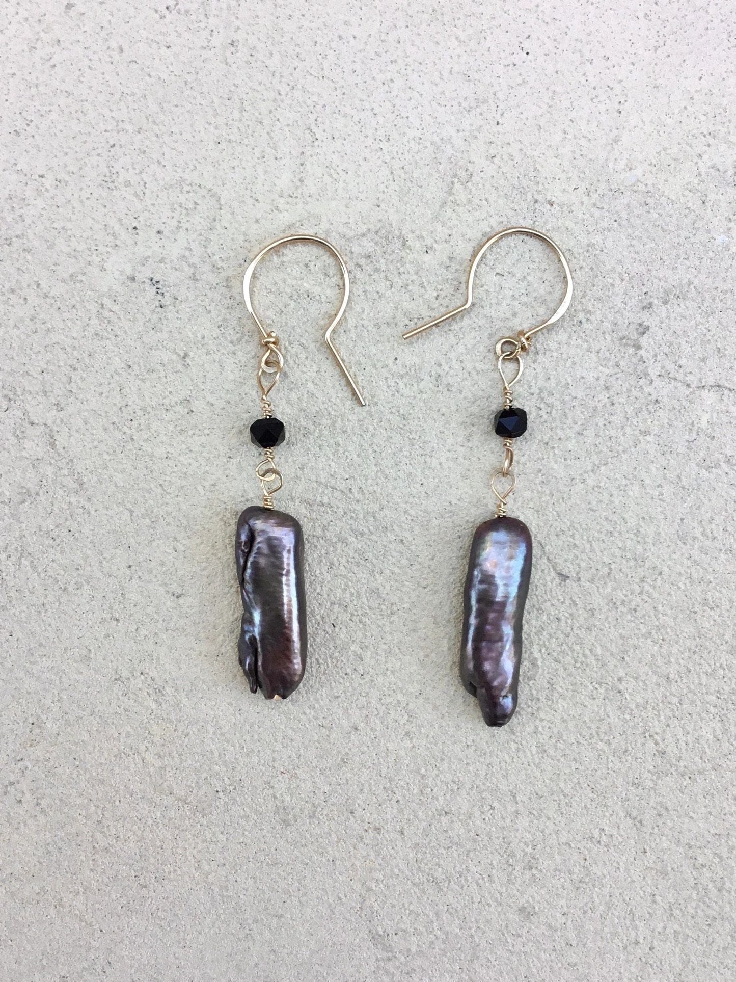 Fresh Water Pearl Earrings Elise Peters Consignment 2.25" Onyx and Gray/Taupe Pearls