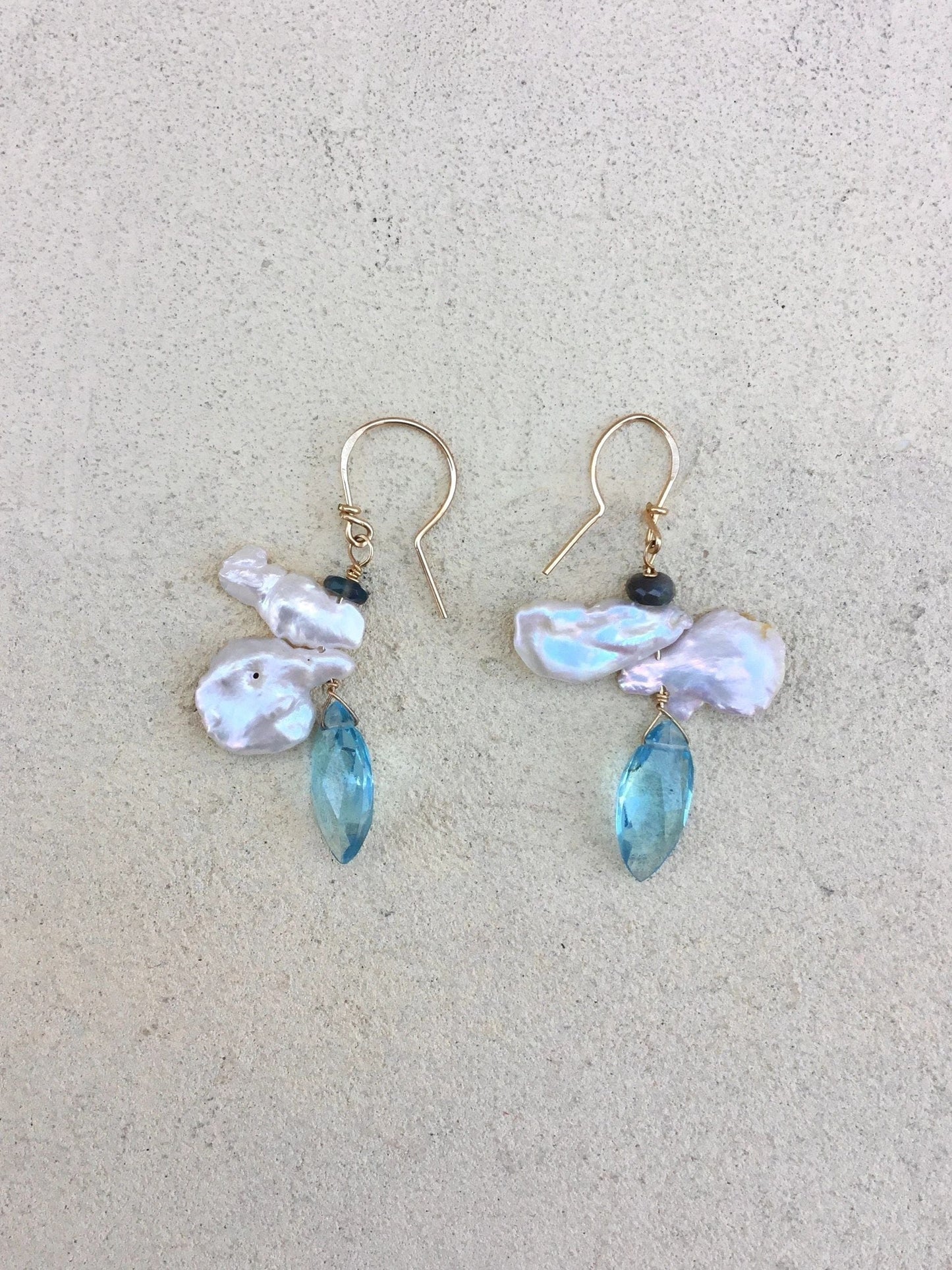 Fresh Water Pearl Earrings Elise Peters Consignment 2" Topaz. Australian Opals and Corn Flake Pearls