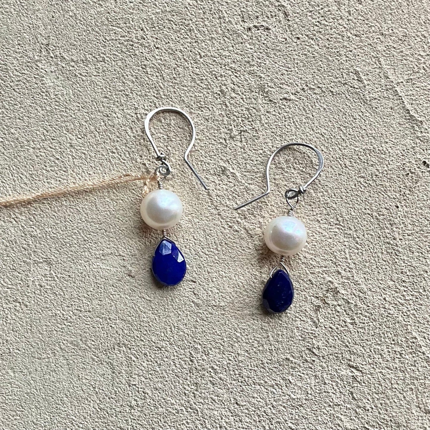 Fresh Water Pearls with Semi-Precious Stone Earrings Elise Peters Consignment 1.5" Lapis and Pearl