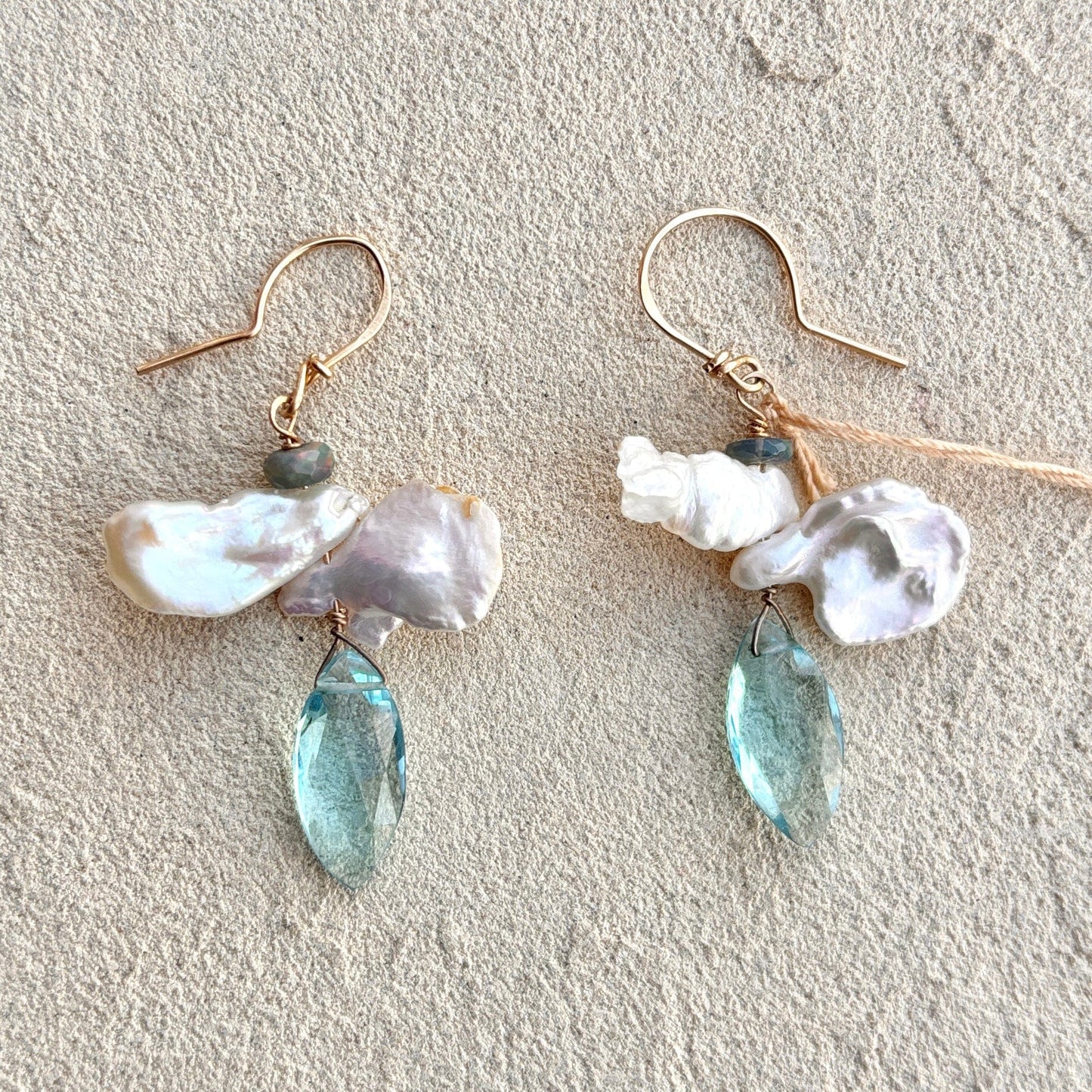 Fresh Water Pearls with Semi-Precious Stone Earrings Elise Peters Consignment 2" Topaz Opal and Pearls