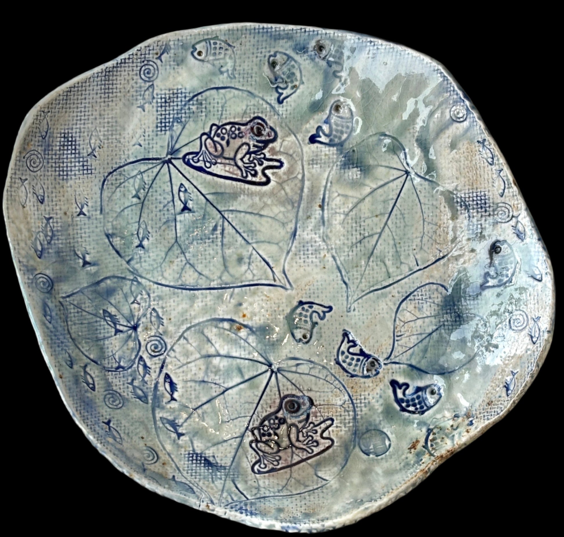 Frog and Fish Pond Large Porcelain Bowl Juls Inventory 11"  x 3"