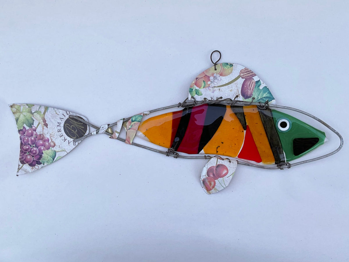 "Fruity-Tail Fish" Fused Glass and Metal Wired Glass Inventory