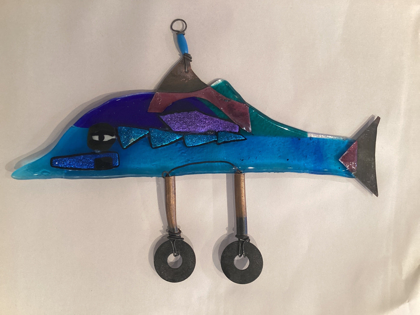 Fused Glass "Dolphin On Wheels" Wired Glass Inventory