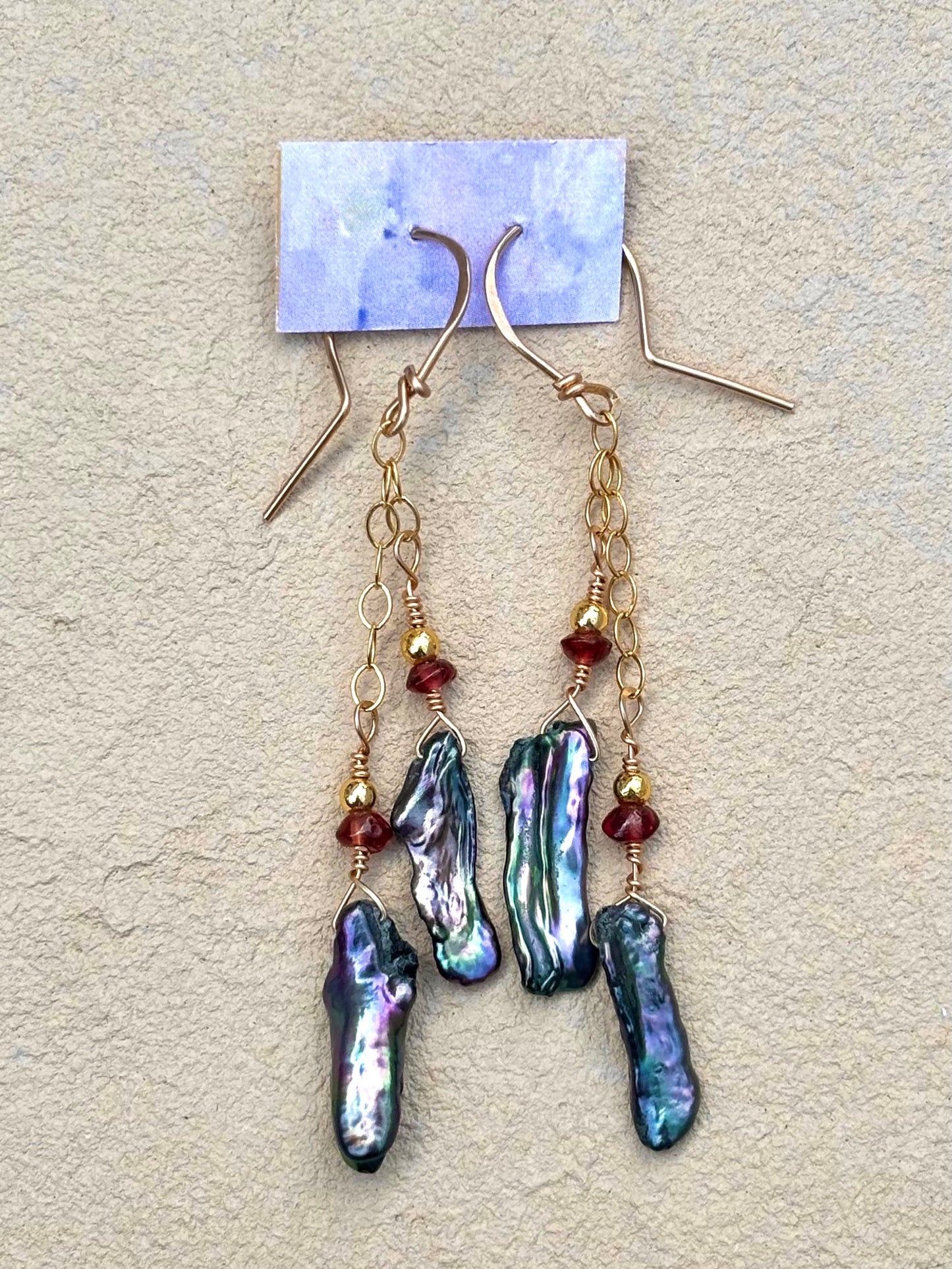 Garnet and Purple-Blue Fresh Water Pearl Earrings Elise Peters Inventory