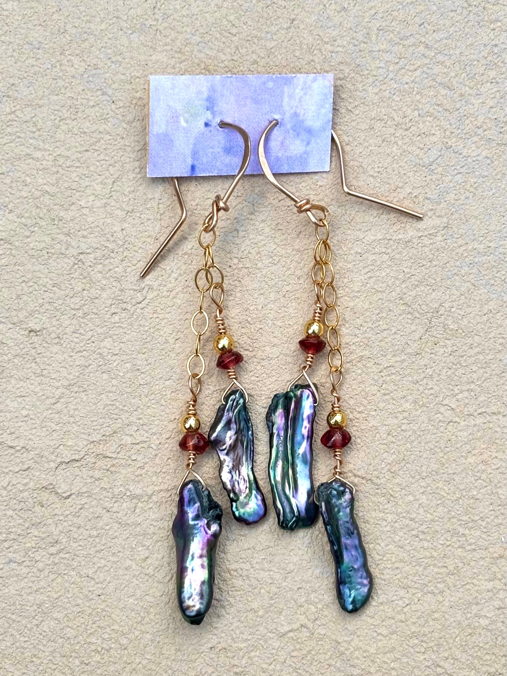 Garnet and Purple-Blue Fresh Water Pearl Earrings Elise Peters Inventory