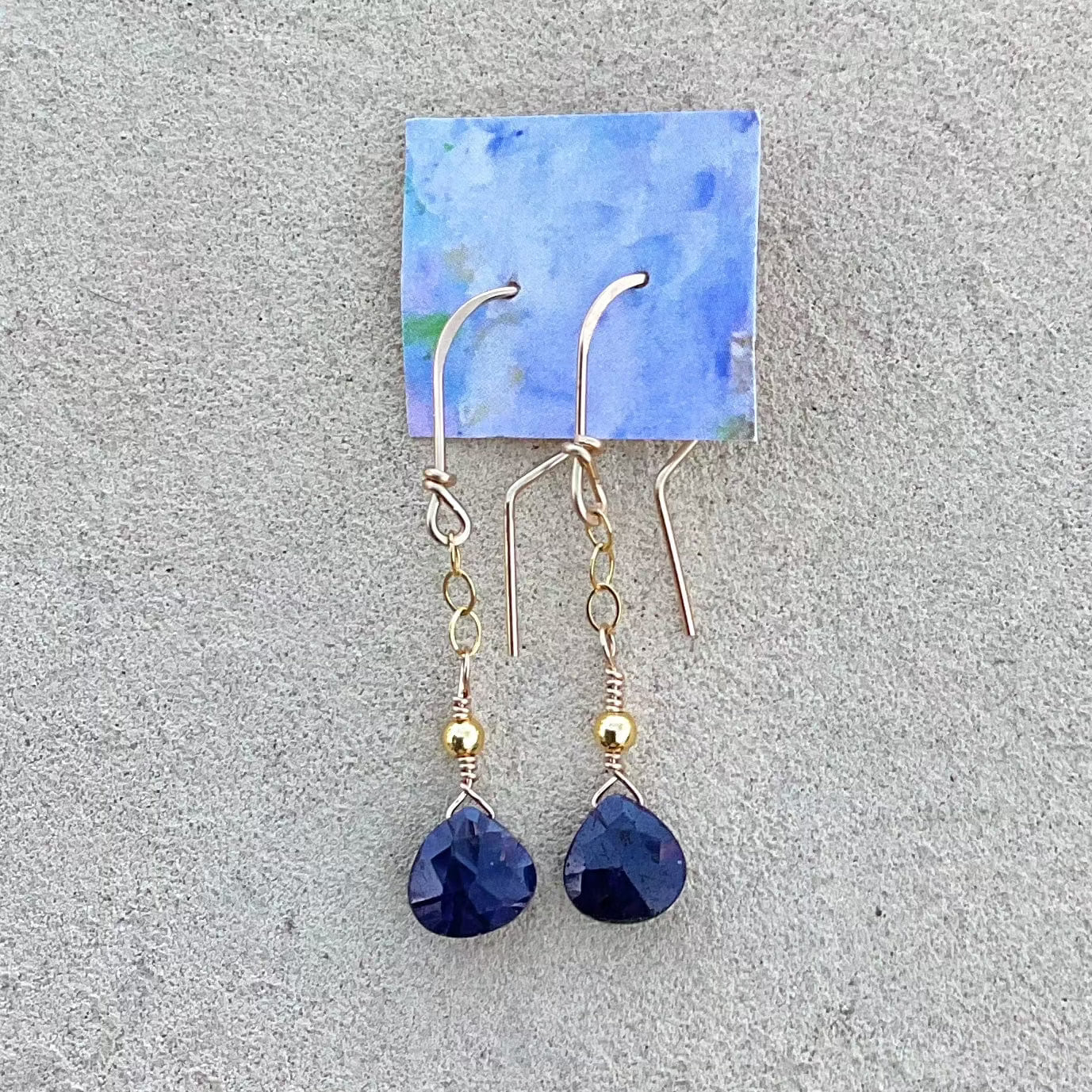Garnet & Sapphire Precious Stone Earrings Elise Peters Inventory 1.75" Sapphire