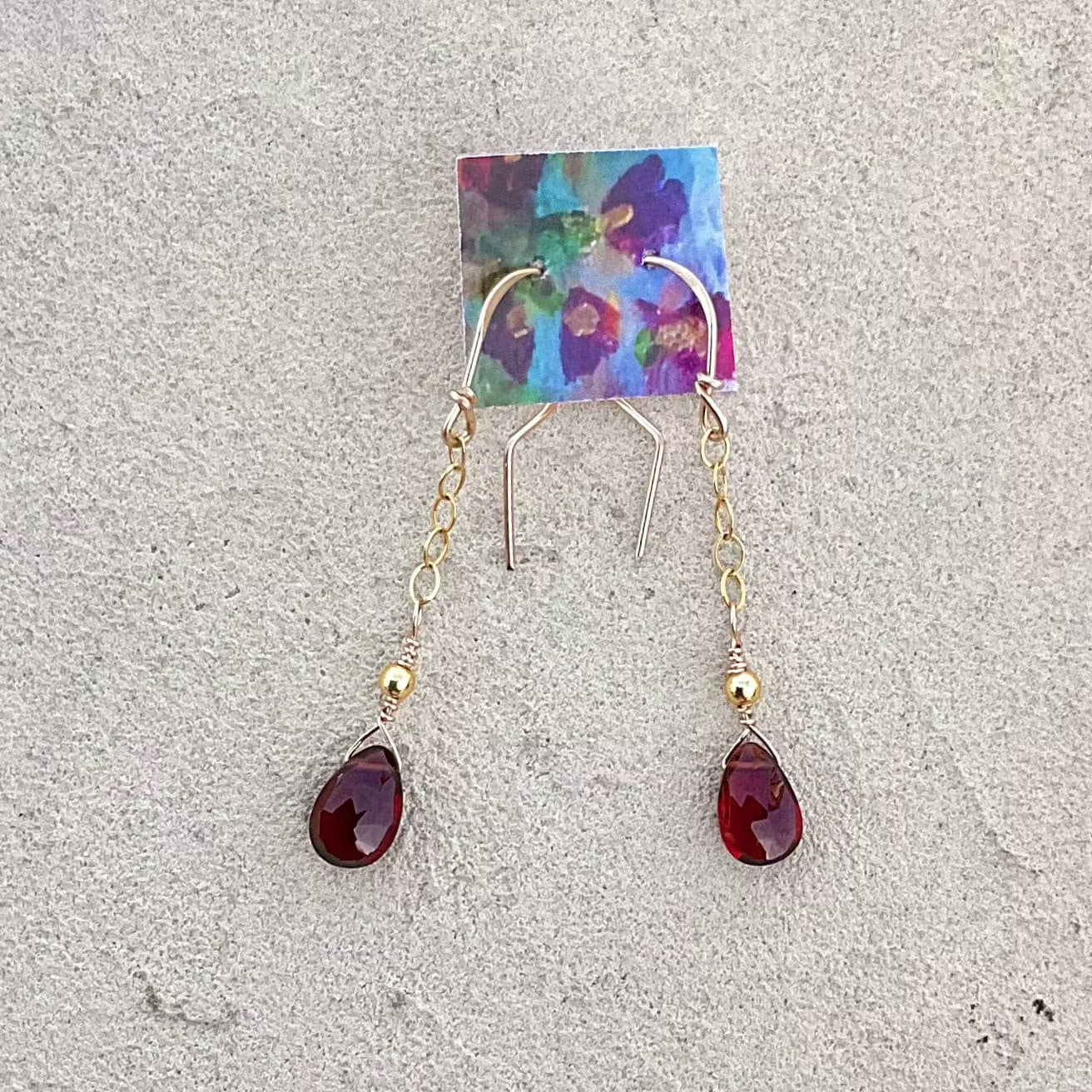 Garnet & Sapphire Precious Stone Earrings Elise Peters Inventory 1.75" Single Drop Garnet