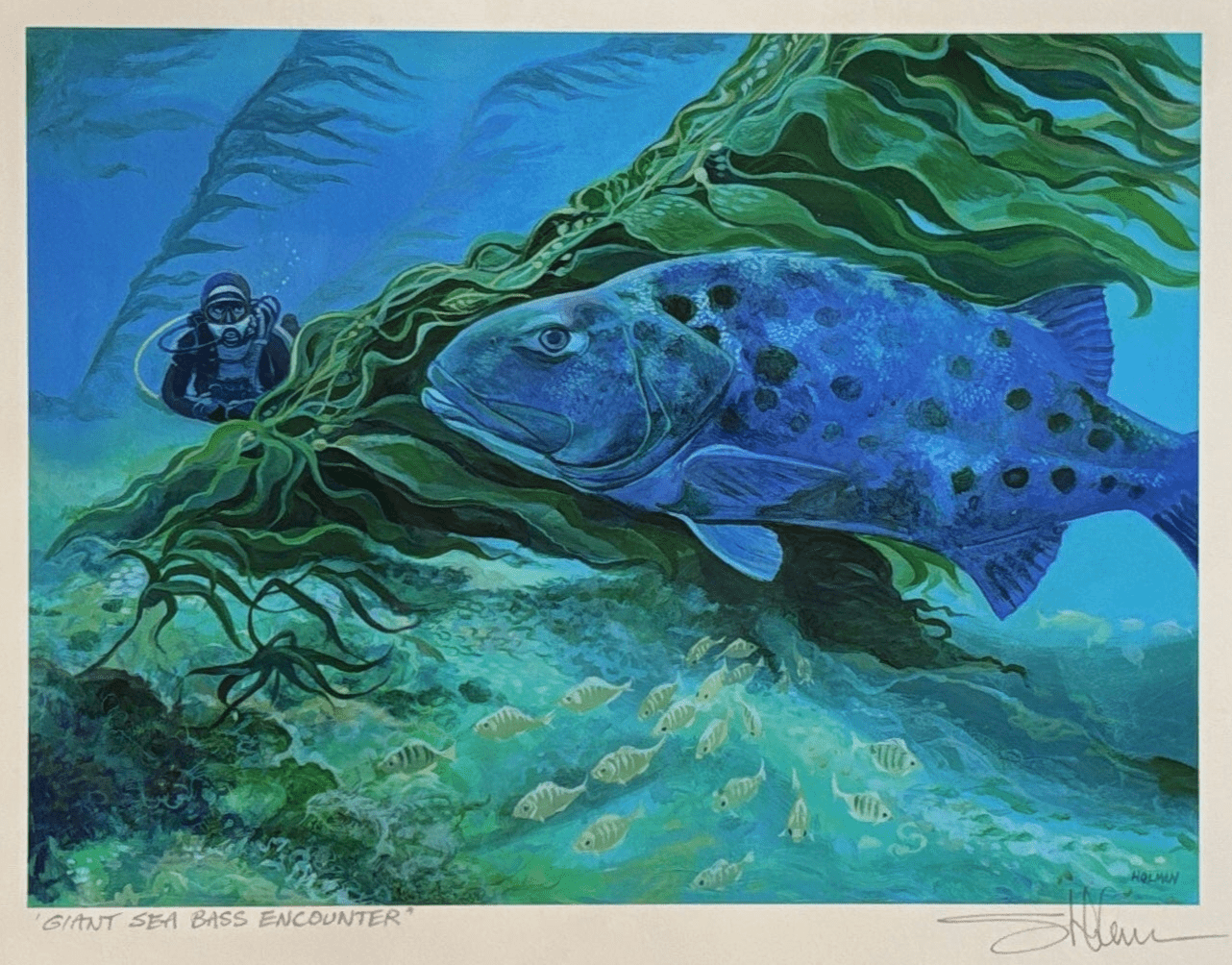 "Giant Black Seabass Encounter" Print Stephen Holman Consignment