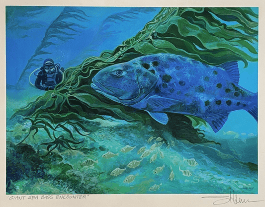 "Giant Black Seabass Encounter" Print Stephen Holman Consignment