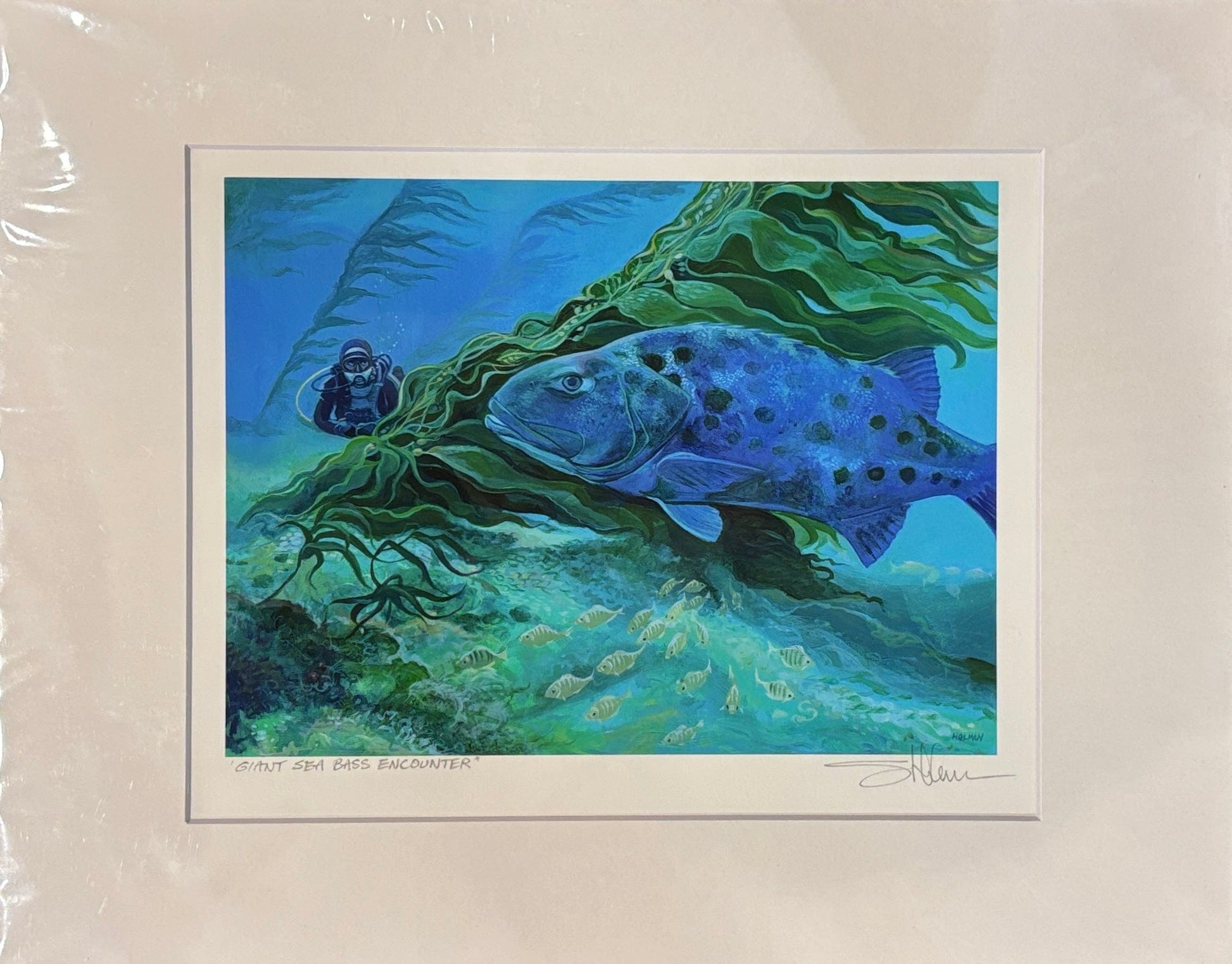 Giant Black Seabass encounter print Stephen Holman Consignment