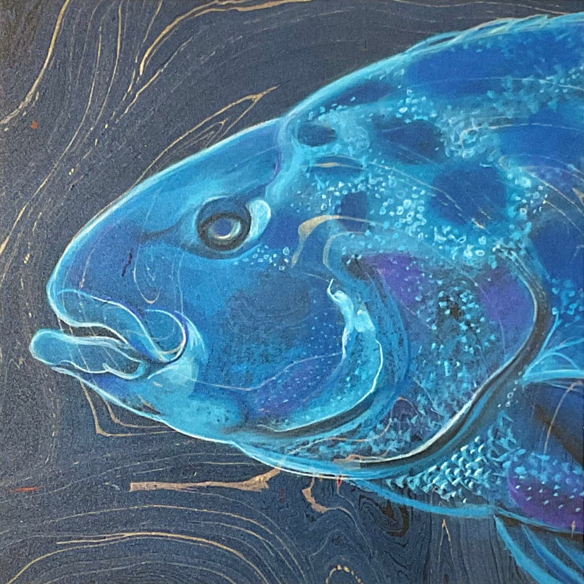 "Giant Black Seabass" Print on Wood Stephen Holman Consignment