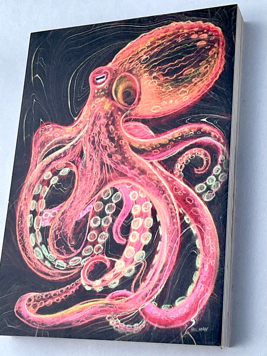 "Giant Pacific Octopus" Wooden Print in Red Stephen Holman Consignment