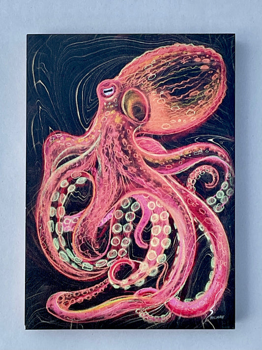 "Giant Pacific Octopus" Wooden Print in Red Stephen Holman Consignment