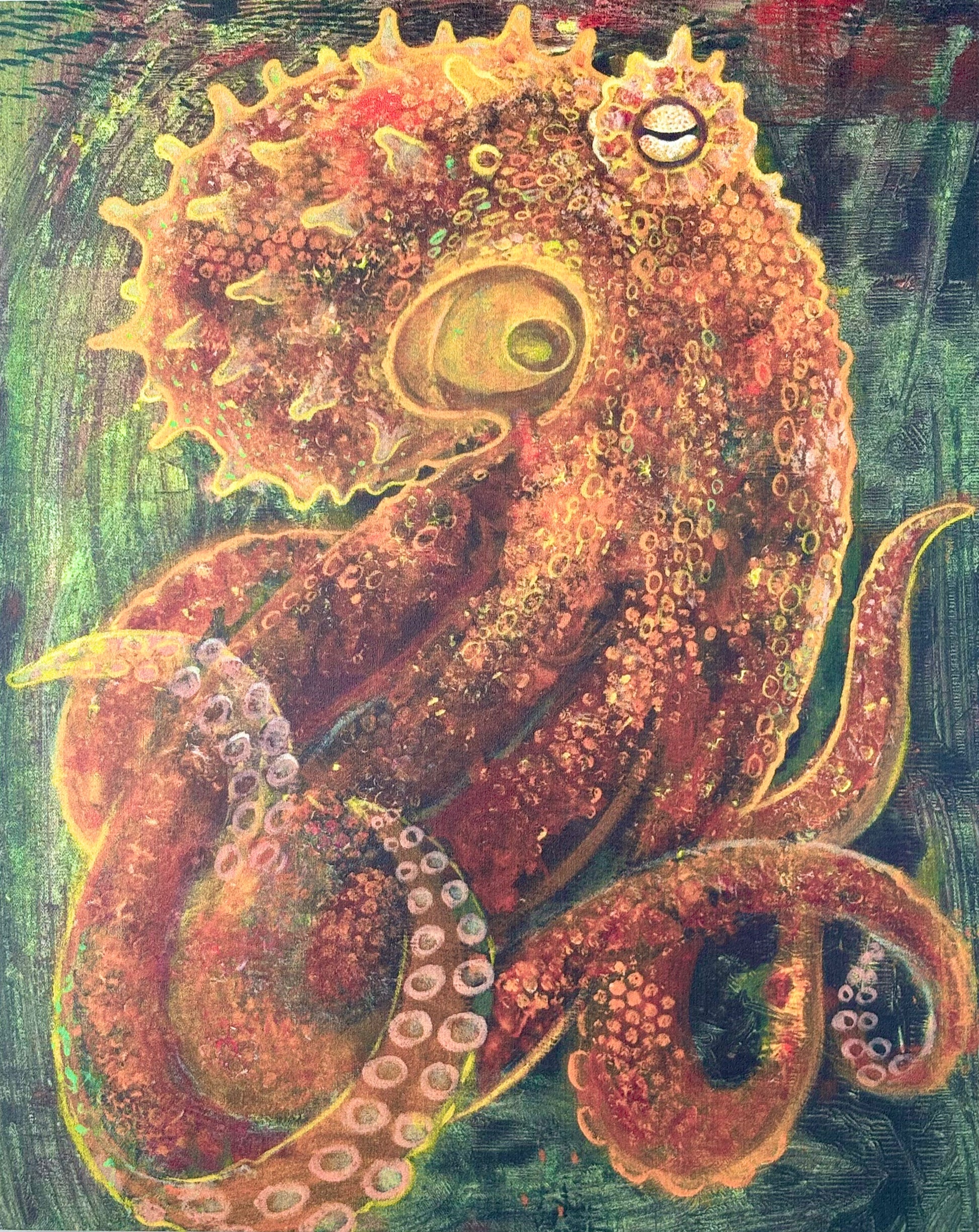 "Golden Octopus" Wooden Print Stephen Holman Consignment