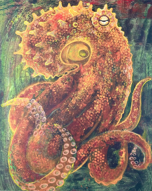 "Golden Octopus" Wooden Print Stephen Holman Consignment