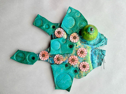 "Golfer" Small Teal Spotted Fish - Eco Folk Art Rodrigo Consignment