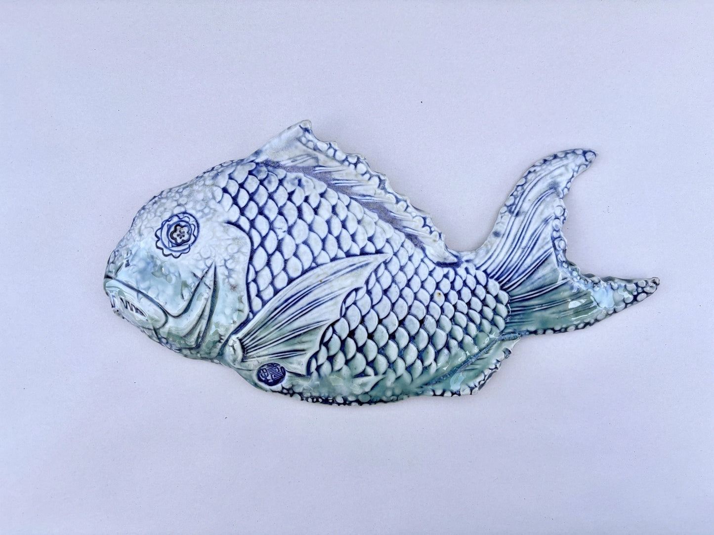 "Growling Fish" Wall Sculpture Juls Inventory #1 -LARGE: Blue and Green Tones