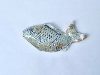 "Growling Fish" Wall Sculpture Juls Inventory #4 - SMALL: Blue and tan tones