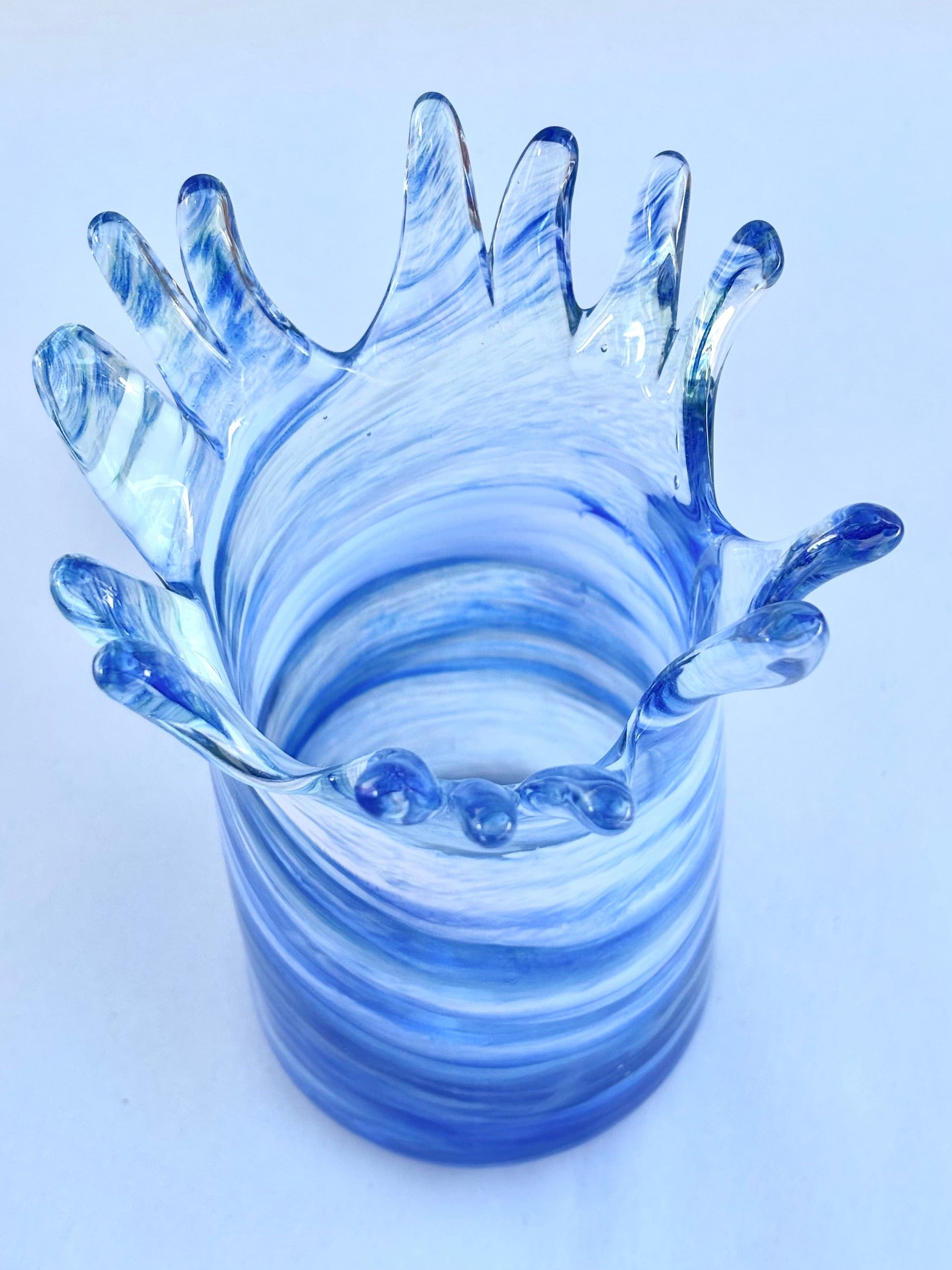Hand Blown Blue/White Glass "Splash" Vase by Mariah Conner Mariah A. Conner Consignment