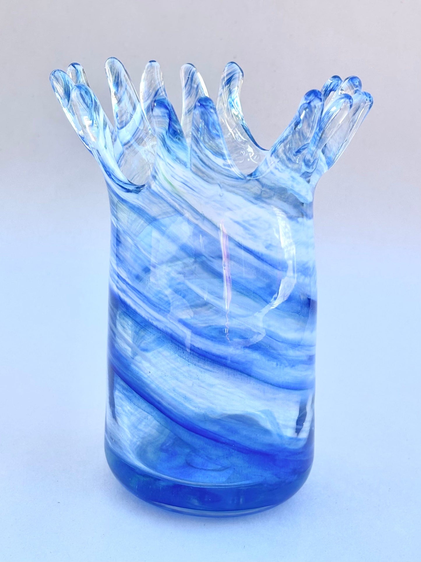 Hand Blown Blue/White Glass "Splash" Vase by Mariah Conner Mariah A. Conner Consignment