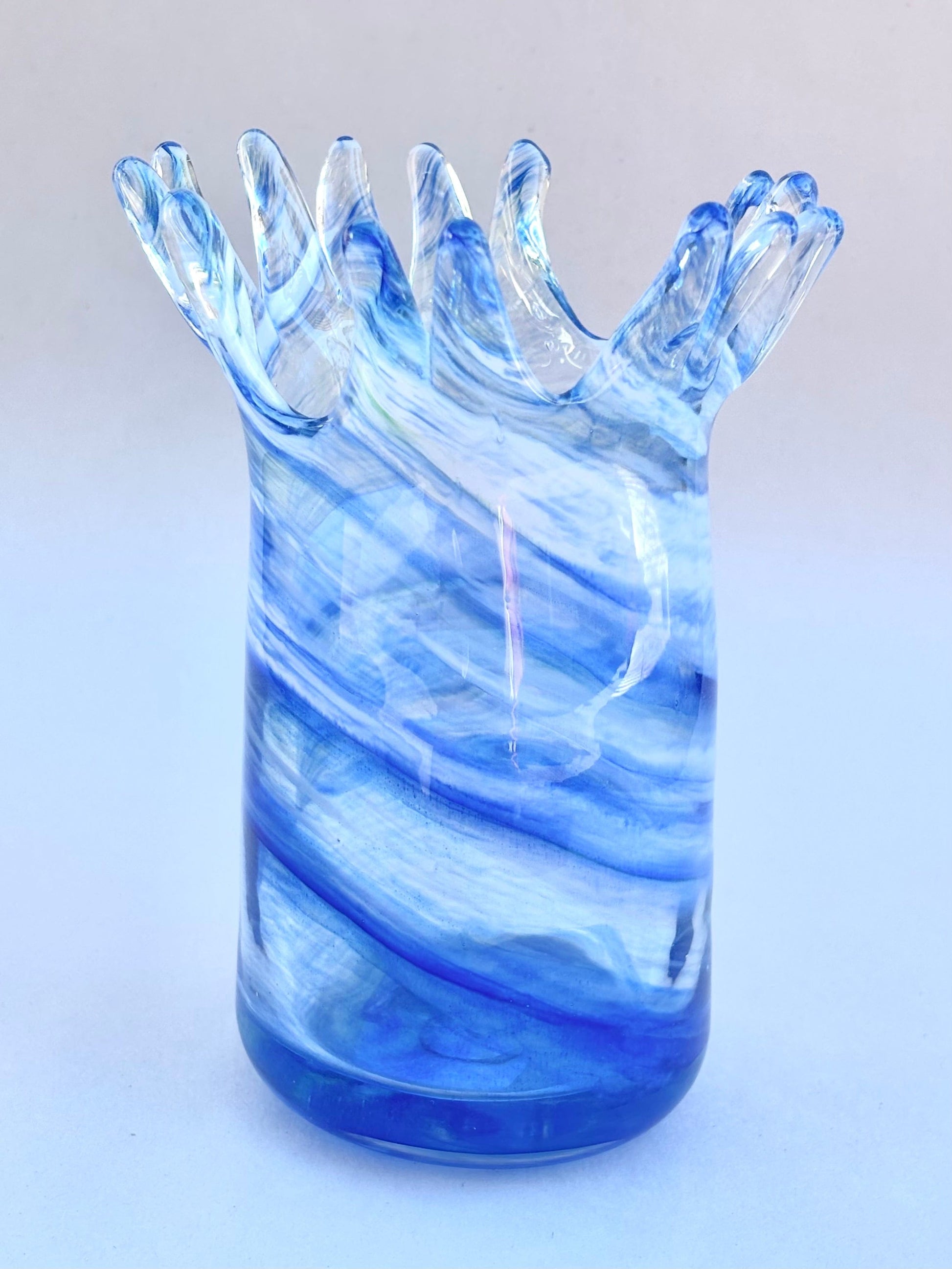 Hand Blown Blue/White Glass "Splash" Vase by Mariah Conner Mariah A. Conner Consignment