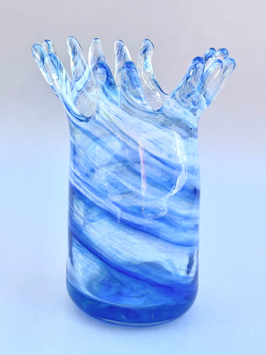 Hand Blown Blue/White Glass "Splash" Vase by Mariah Conner Mariah A. Conner Consignment