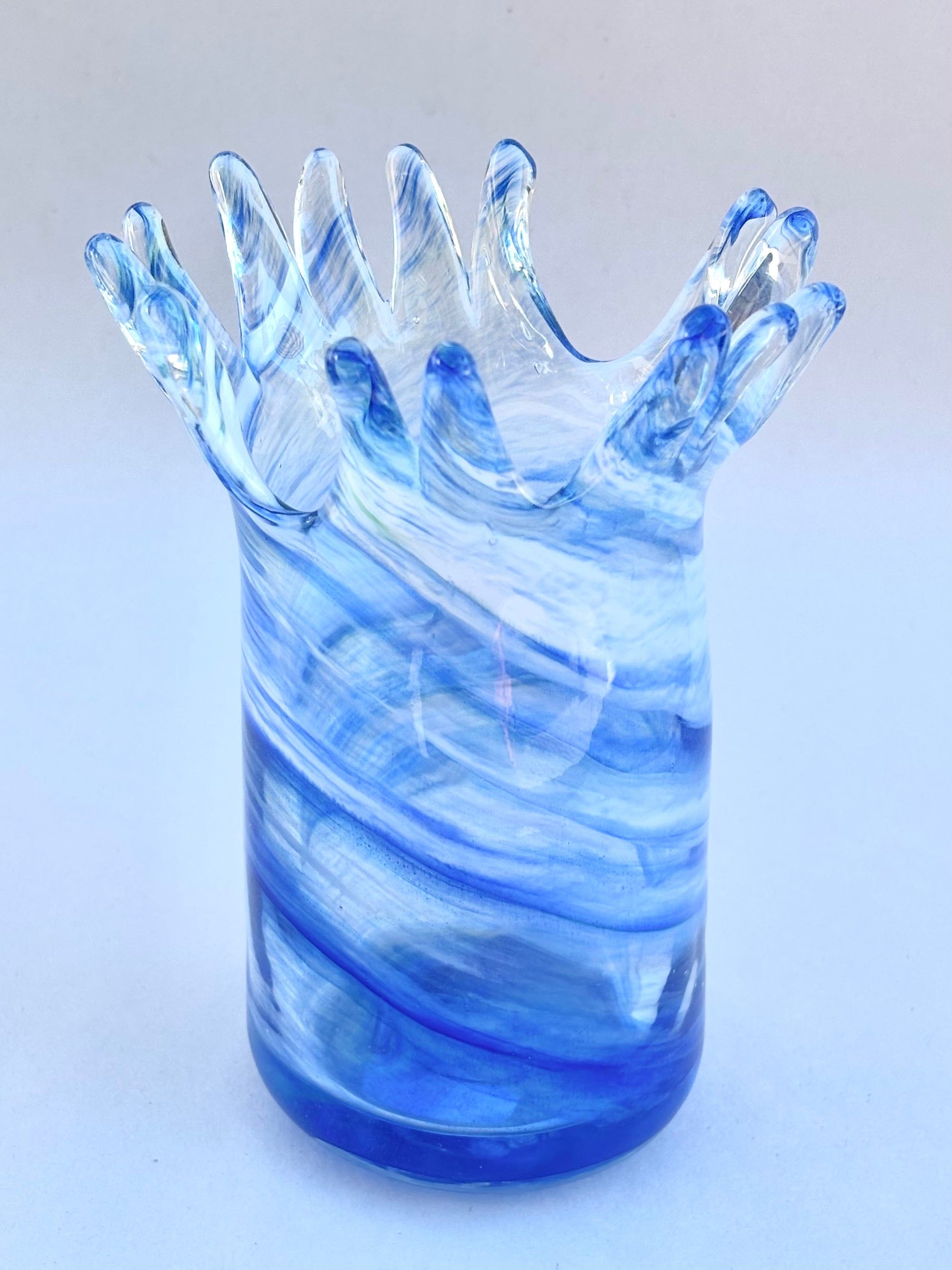 Hand Blown Blue/White Glass "Splash" Vase by Mariah Conner Mariah A. Conner Consignment