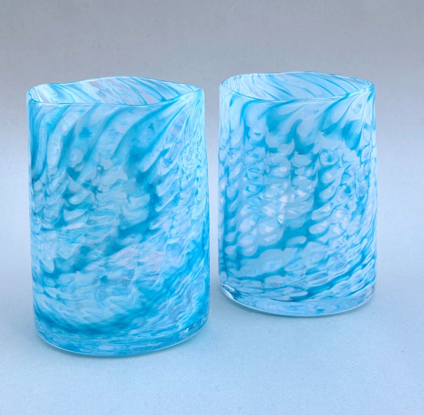 Hand Blown Glass Tumblers - Tall and Short Cody Nicely Inventory Blue - Short 4.5" x 3"