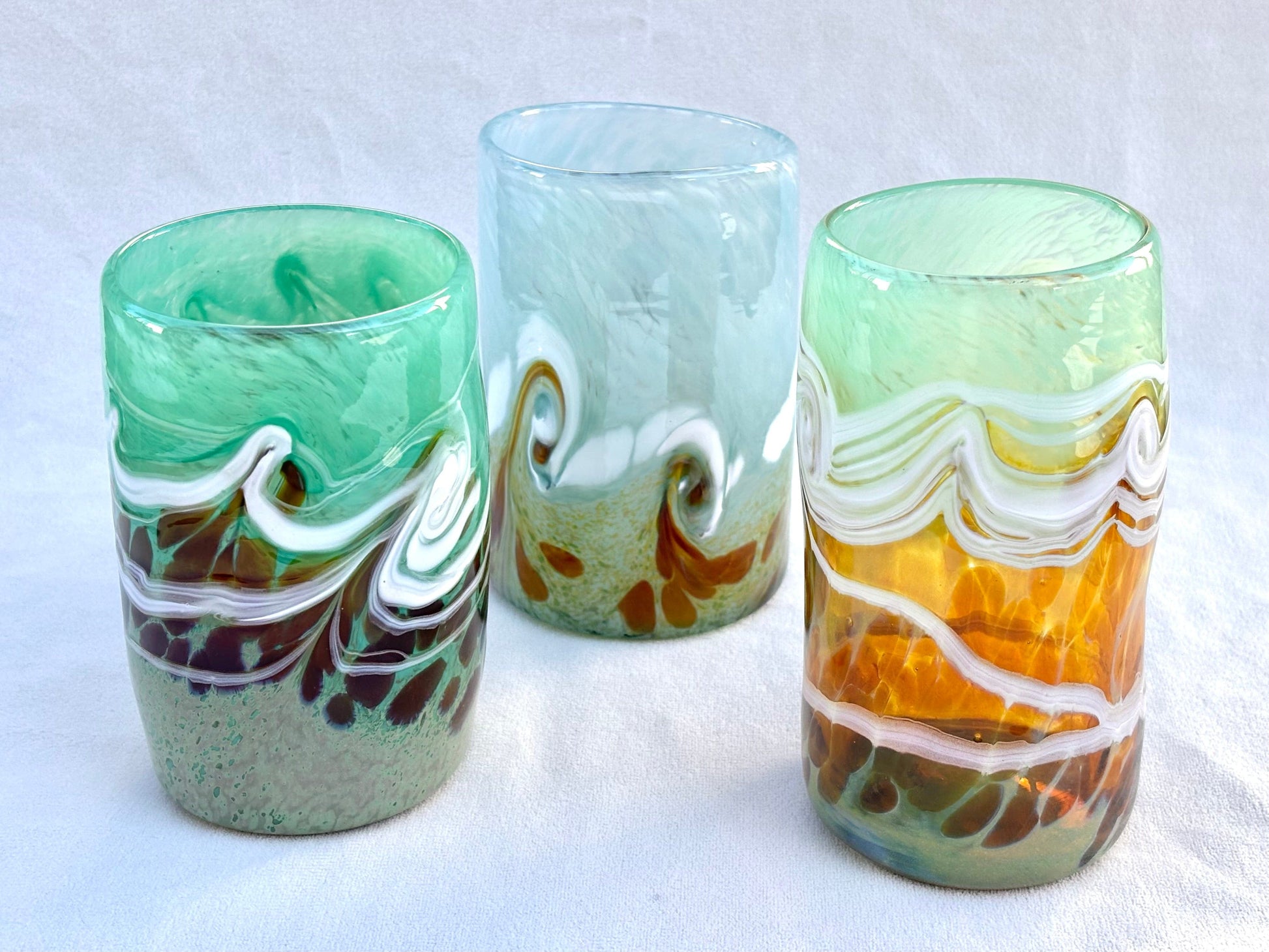 Hand Blown Ocean Glasses by Mariah Conner Mariah A. Conner Consignment