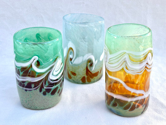 Hand Blown Ocean Glasses by Mariah Conner Mariah A. Conner Consignment