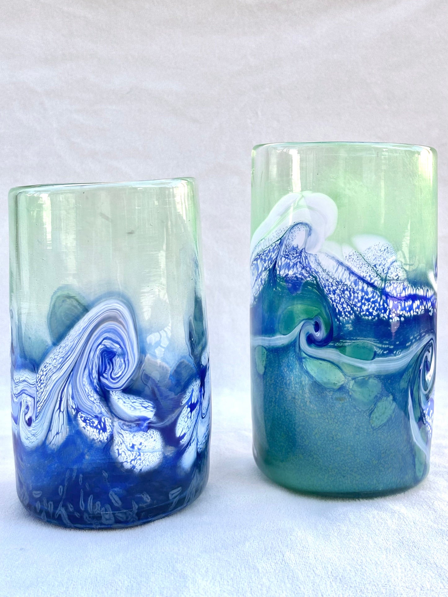 Hand Blown Ocean Glasses by Mariah Conner Mariah A. Conner Consignment