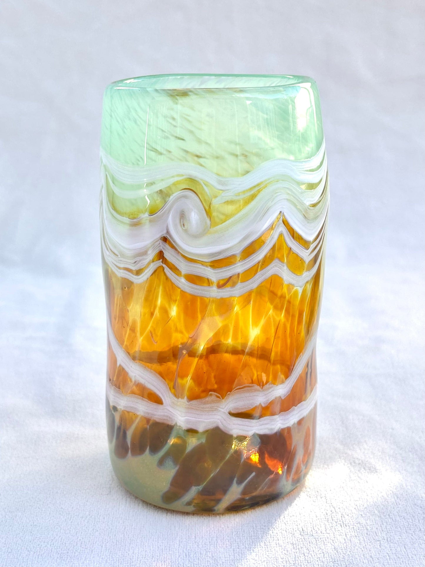 Hand Blown Ocean Glasses by Mariah Conner Mariah A. Conner Consignment Aqua/Golden Amber