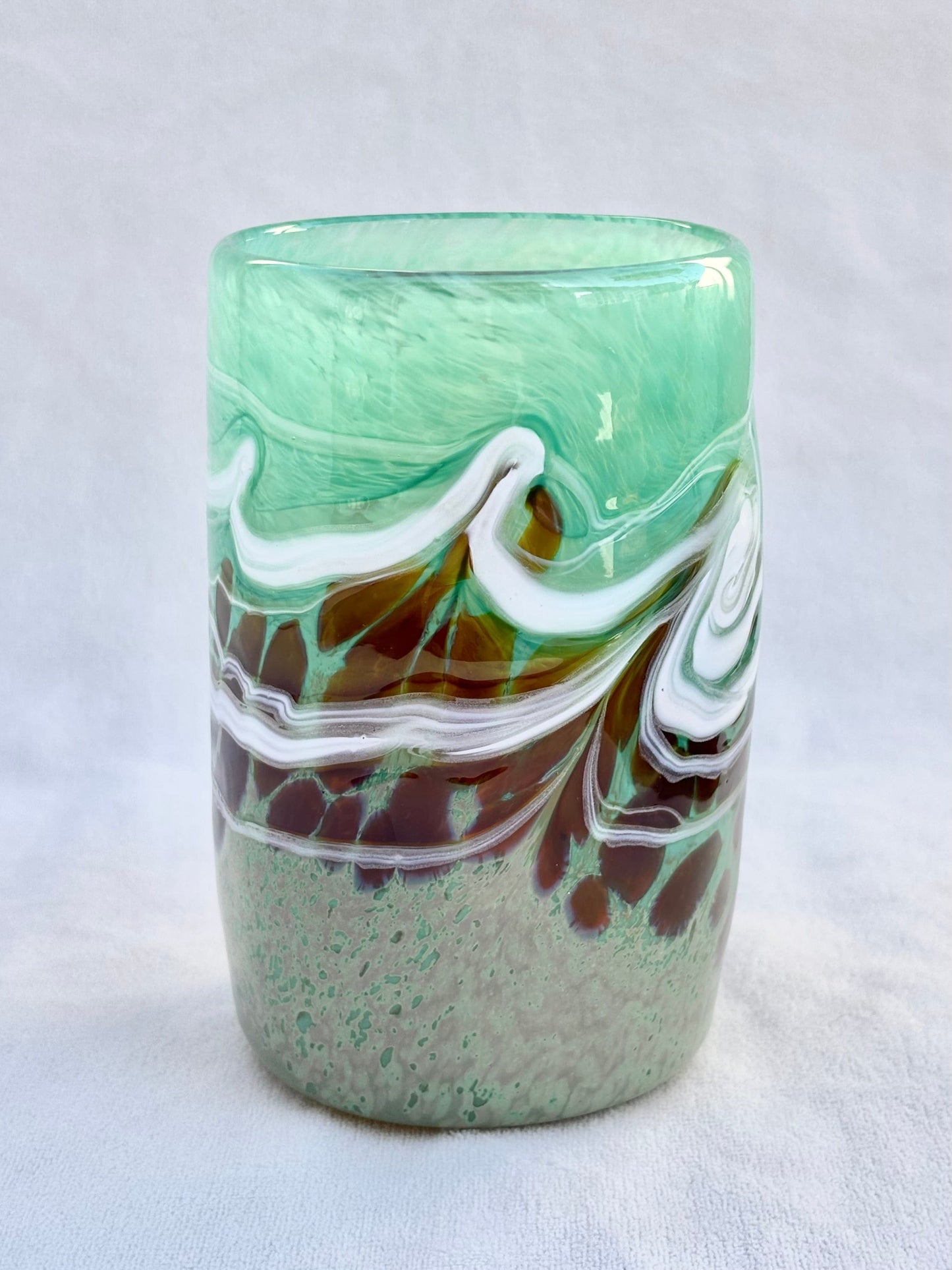 Hand Blown Ocean Glasses by Mariah Conner Mariah A. Conner Consignment Bright Teal/Earth Tones