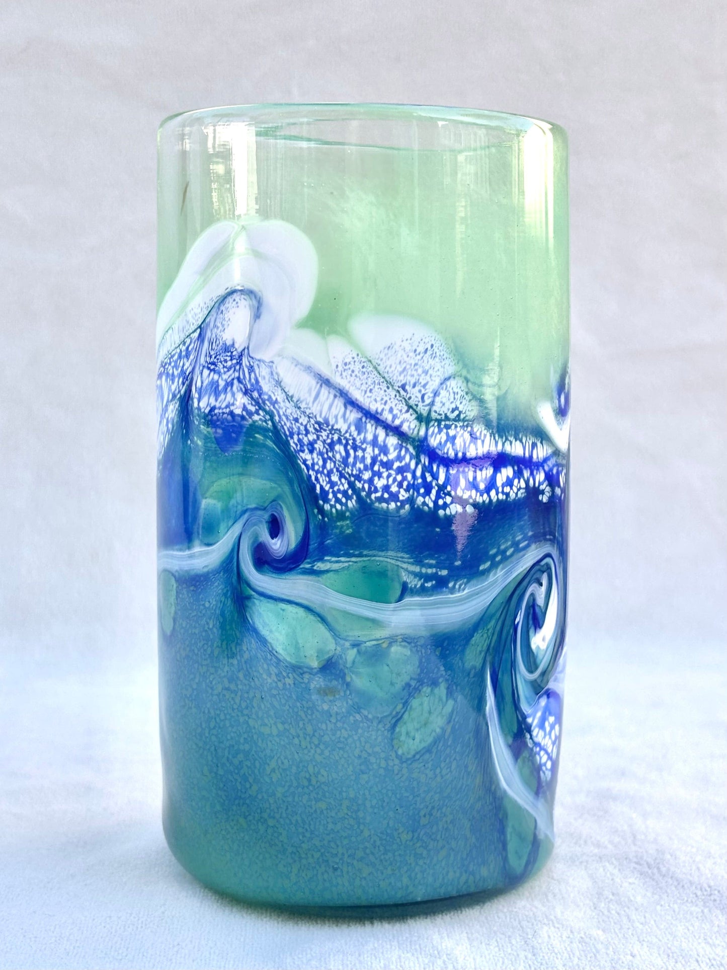 Hand Blown Ocean Glasses by Mariah Conner Mariah A. Conner Consignment Dark Blue/White/Aqua