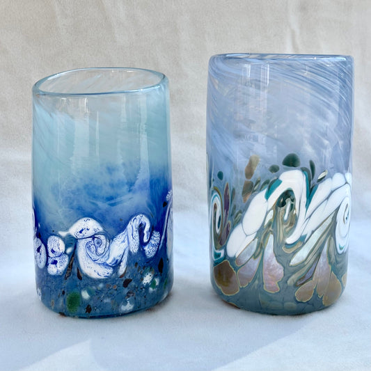 Hand Blown Ocean Wave Glasses Mariah A. Conner Consignment
