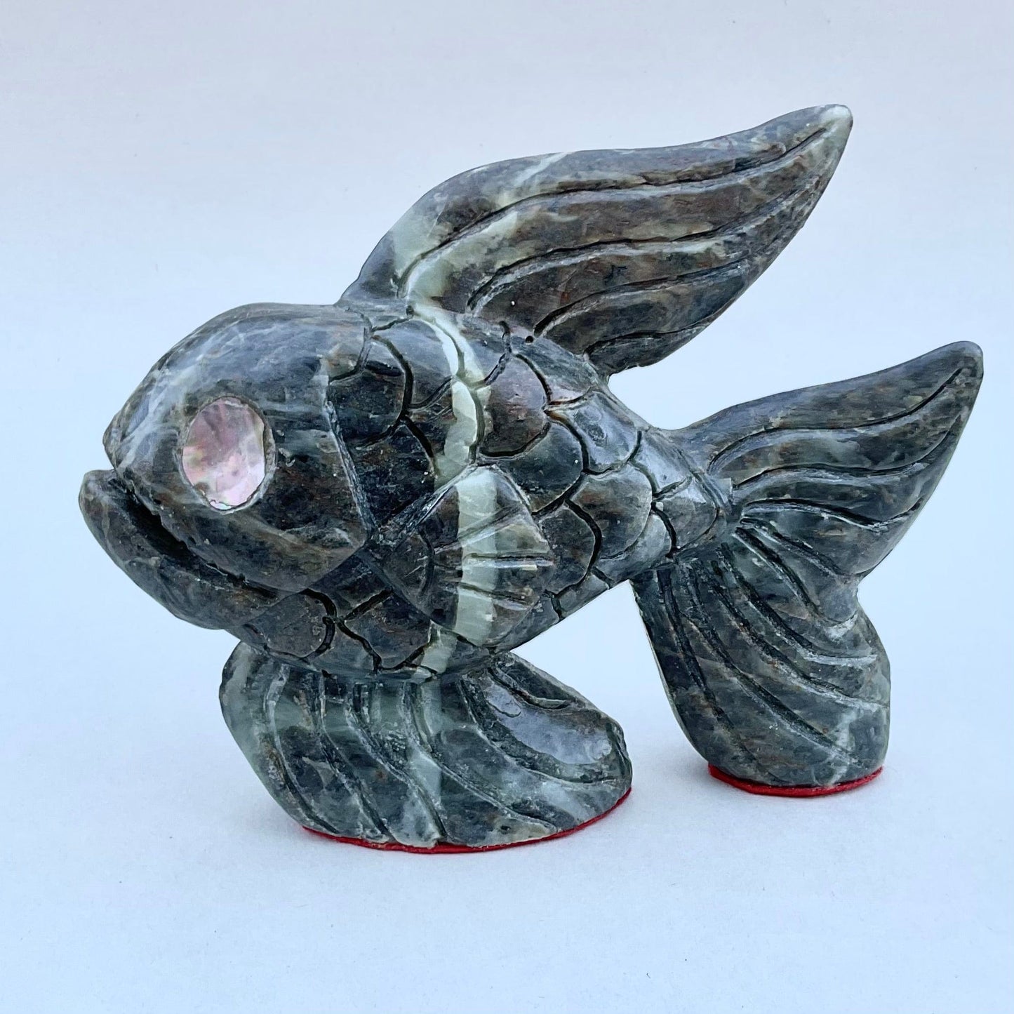 Hand Carved Soapstone/Serpentine Koi Fish Sculptures BUCK LOPEZ Consignment Large Gray/Striped Soapstone : 6.5" x 5.5" 2.25"