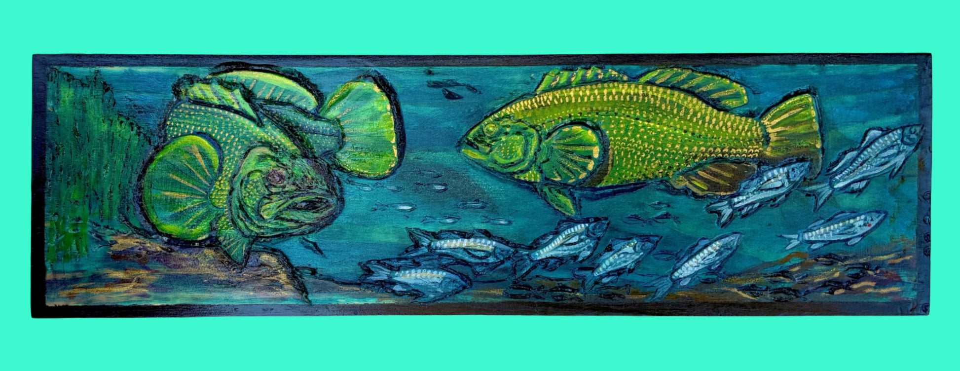 Hand Carved Wooden Fish Plaque - Bass Daniel Floyd Consignment